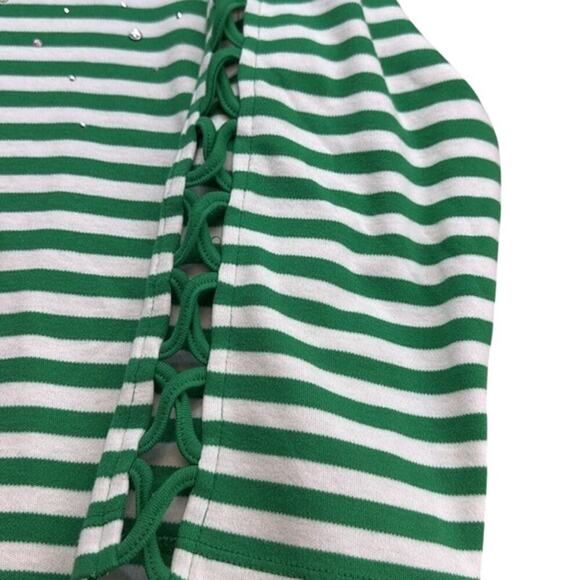 New Quacker Factory by Jeanne Bice Green White‎ Embellished 3/4 Sleeve Top Large - Picture 4 of 6